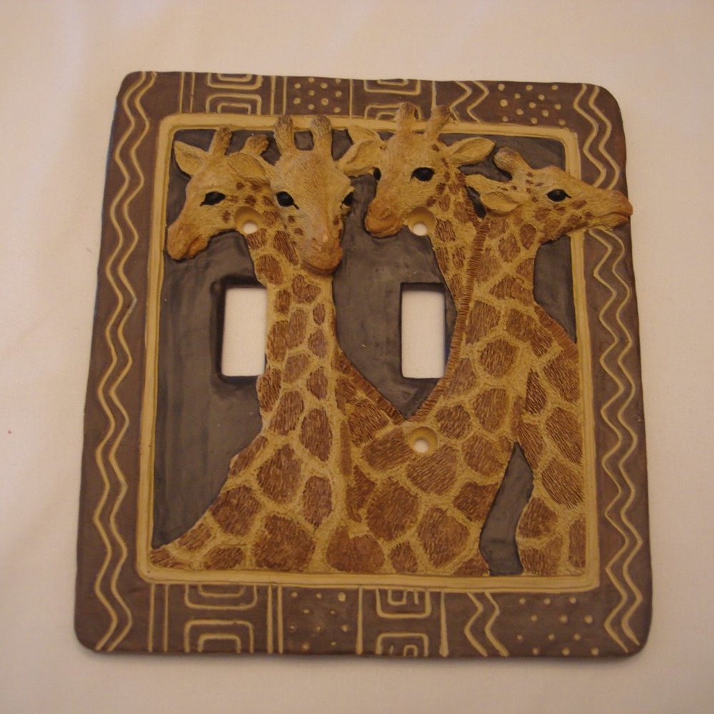 Vicki Lane vintage ceramic 3D GIRAFFE SWITCH PLATE double light BRAND NEW